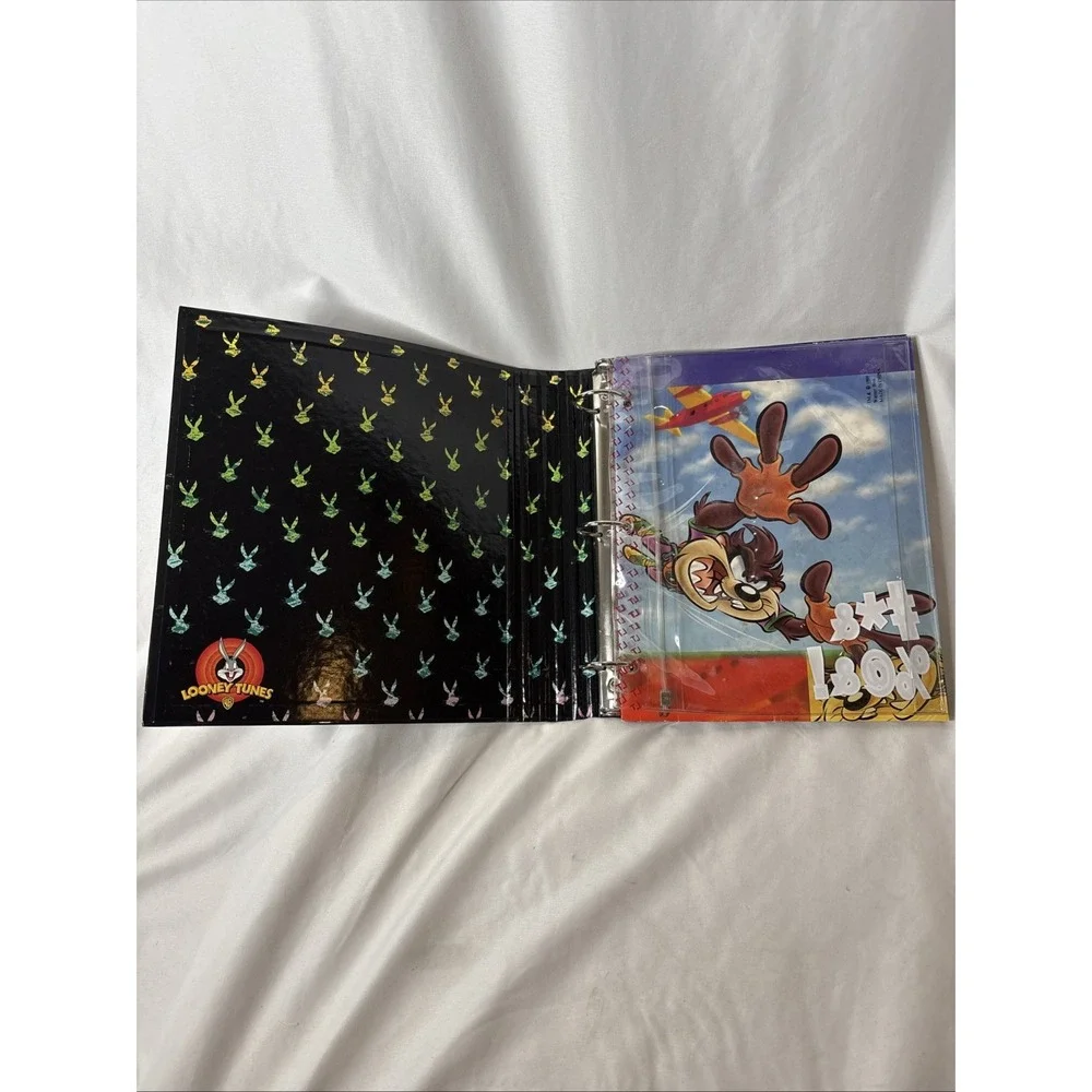 (2) Vtg Looney Tunes TAZ Tasmanian Devil 3-Ring Binders Folders 1990s‎
